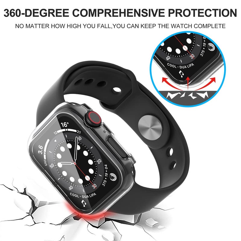 Diruite Suoman 2-Pack for Apple Watch 44mm Screen Protector Case,for iWatch Series 6/5/4/Series SE/SE 2/SE 3 44mm Protection Cover All-Around Tempered Glass Screen Protector Case Ultra-Thin - Clear - Image 5